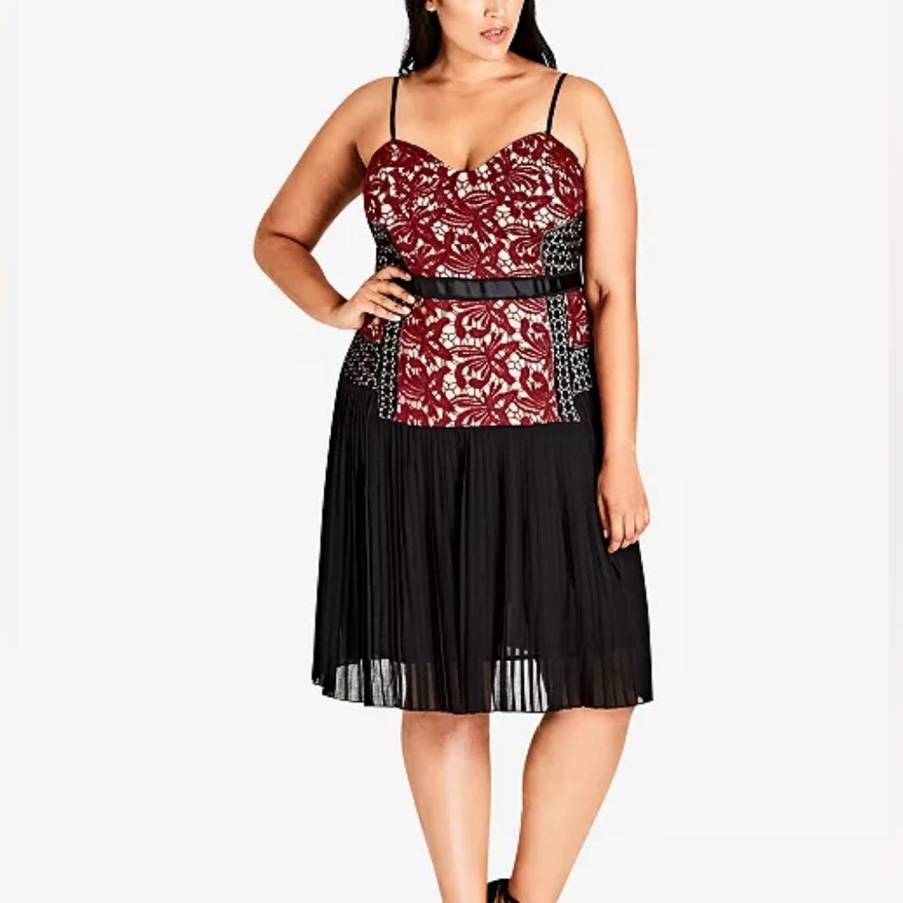 City Chic Red and Black Lace Dress